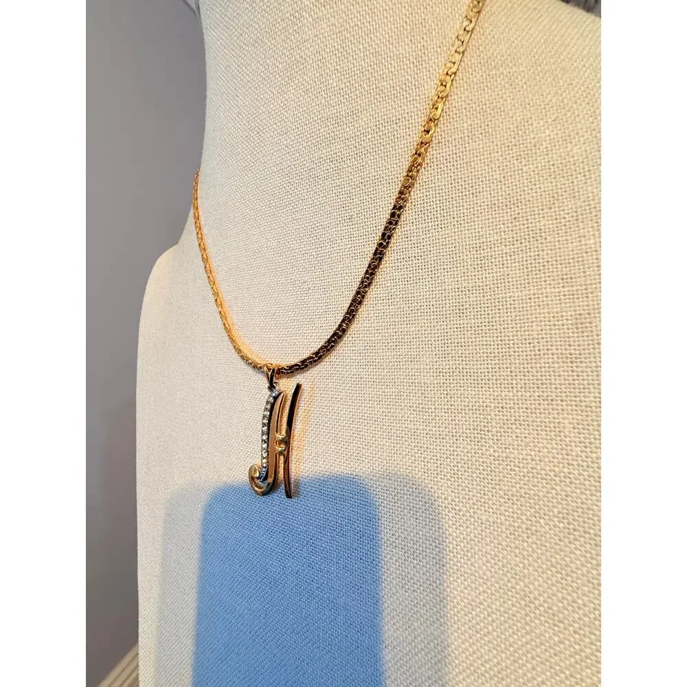 Vintage Rhinestone Initial H Pendant Necklace 18”